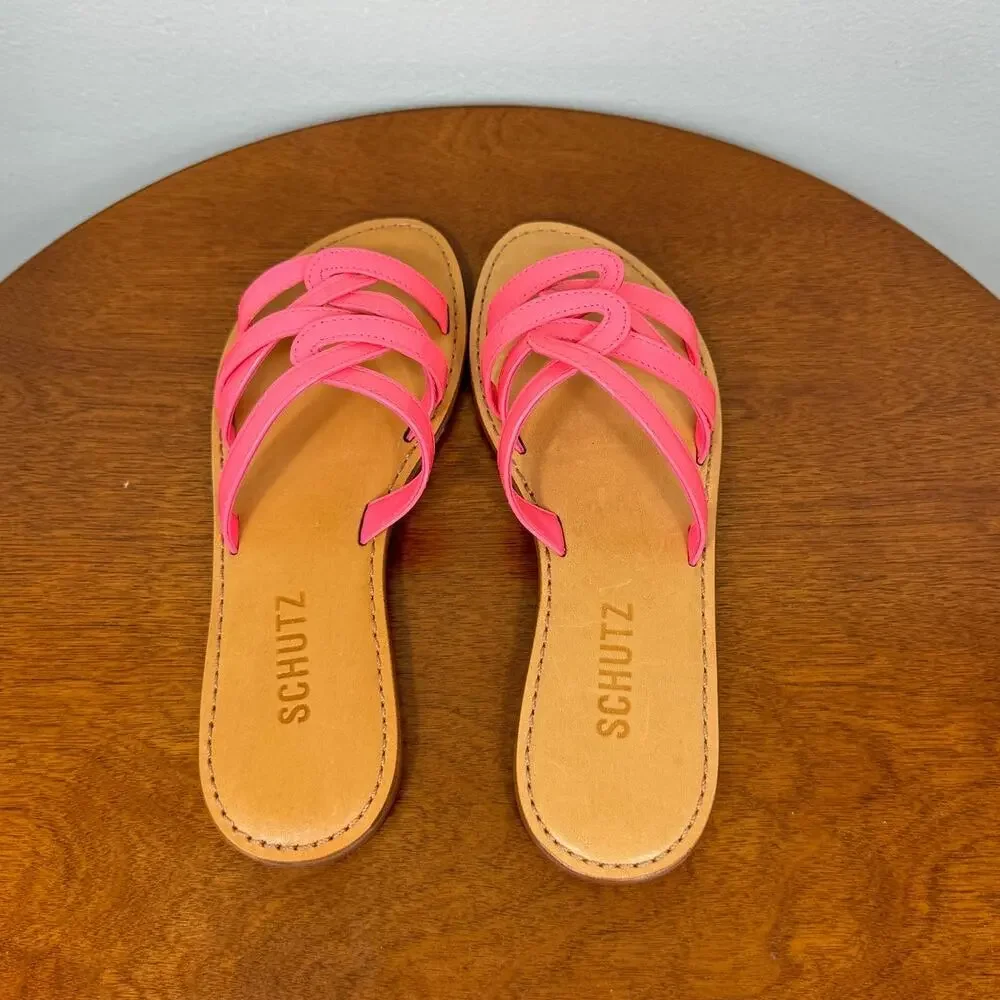 Schutz Lyta Patent Leather Sandal in Pink Lemonade Size 5